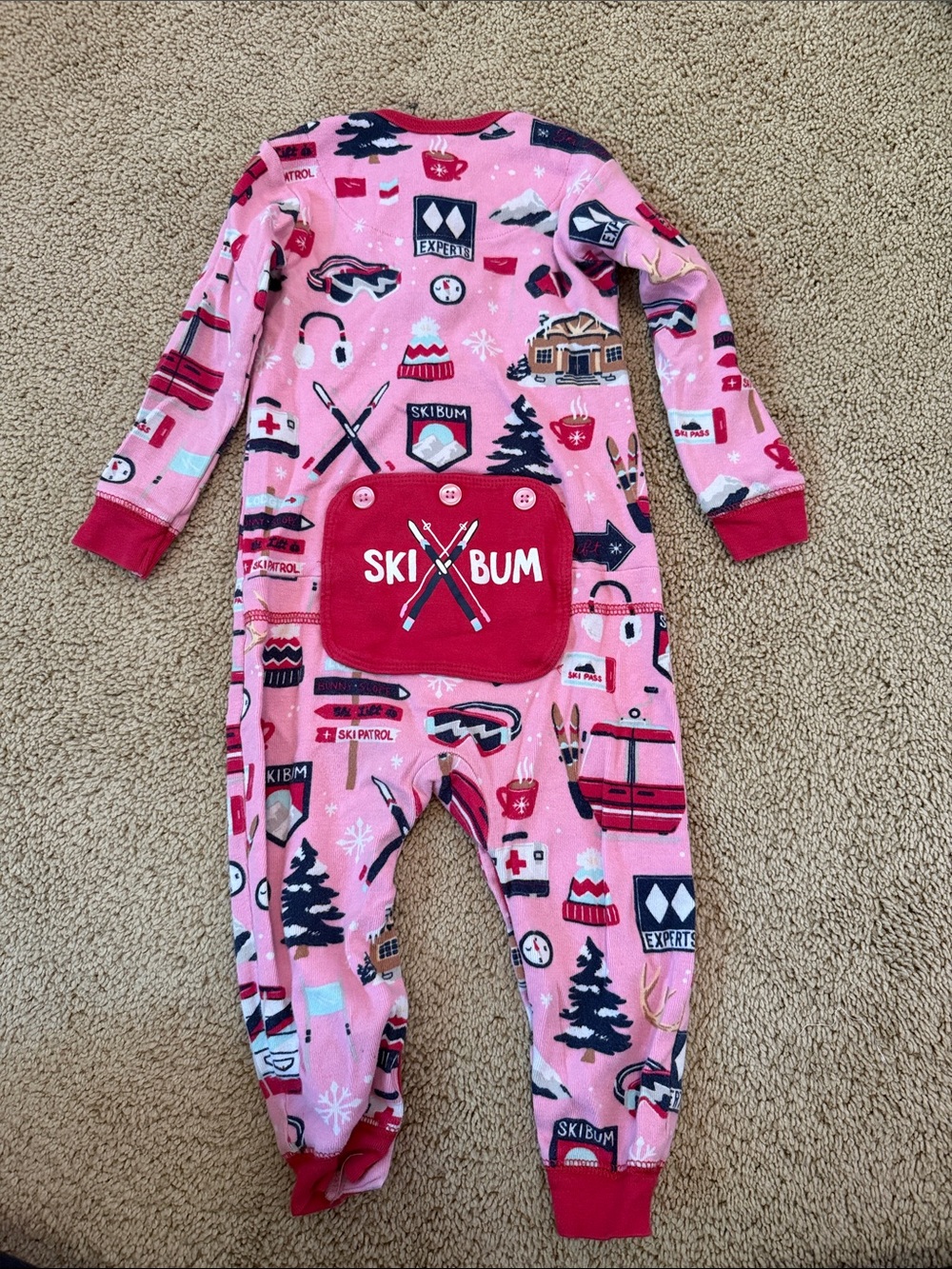 Pink Ski-Themed Baby One-Piece Pajamas